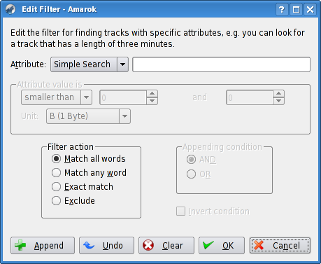 Filter editor in Amarok 1.4.5