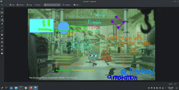 Video showing eraser tool erasing annotations in Spectacle.