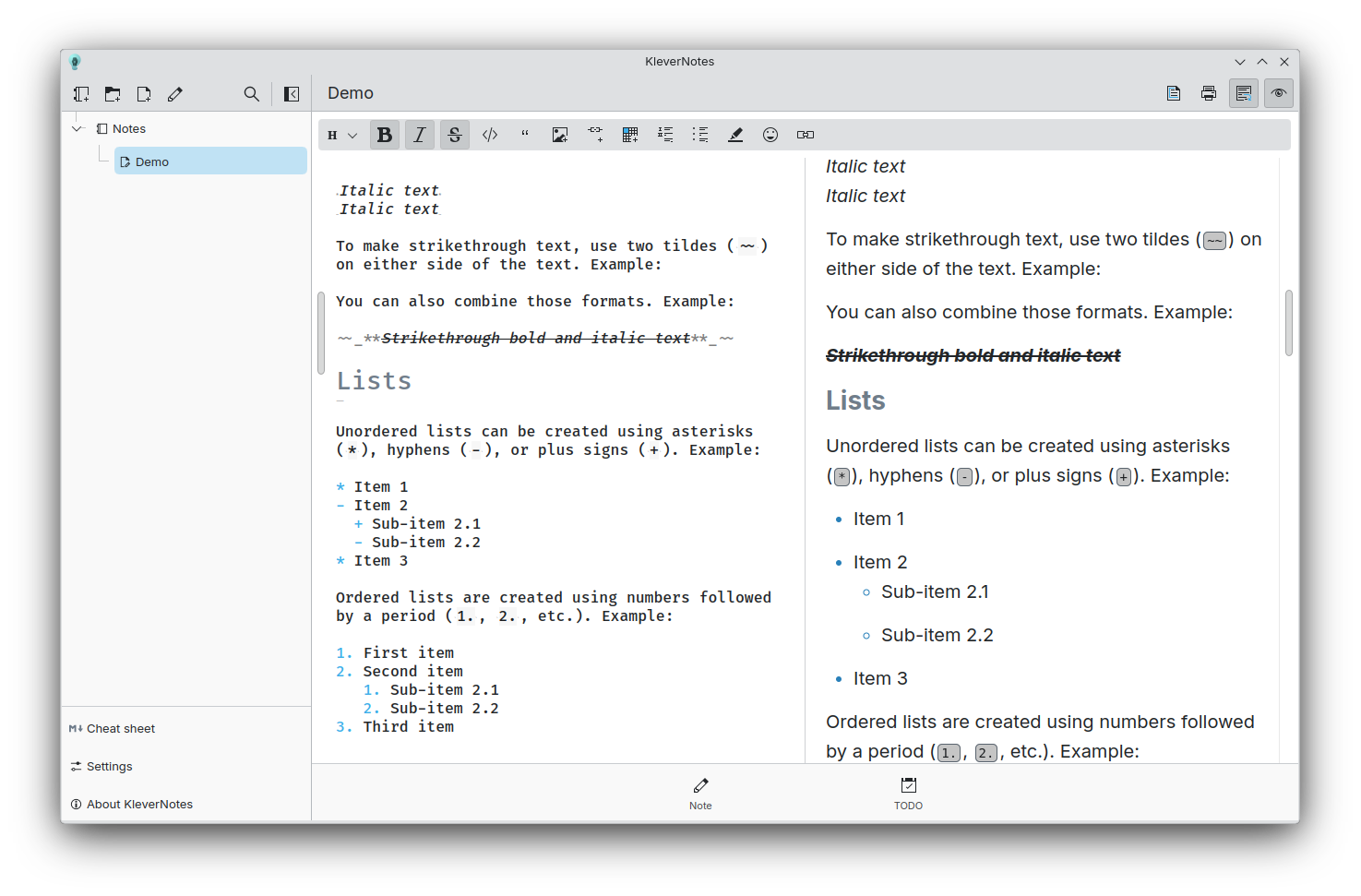 KleverNotes is a note taking and management application. It uses markdown and allow you to preview your content.