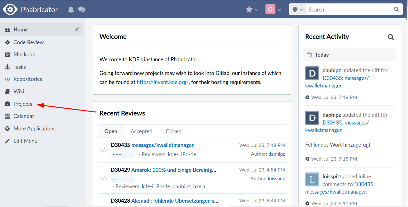 How to find projects on Phabricator