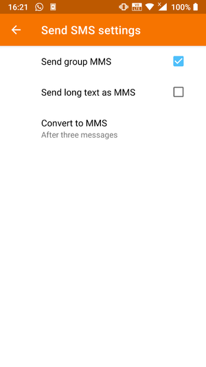 SMS Plugin preferences configuration page.
