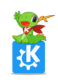Konqi and KDE Oxygen logo: KDE specific, Oxygen, logo.