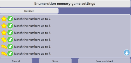 Enumeration memory game activity dataset dialog screen