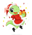 Katie dressed in christmas coloured dress carrying gift for everyone. Artwork is closely based on Tyson Tan's design.